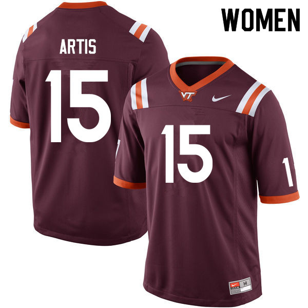 Women #15 Keshon Artis Virginia Tech Hokies College Football Jerseys Sale-Maroon